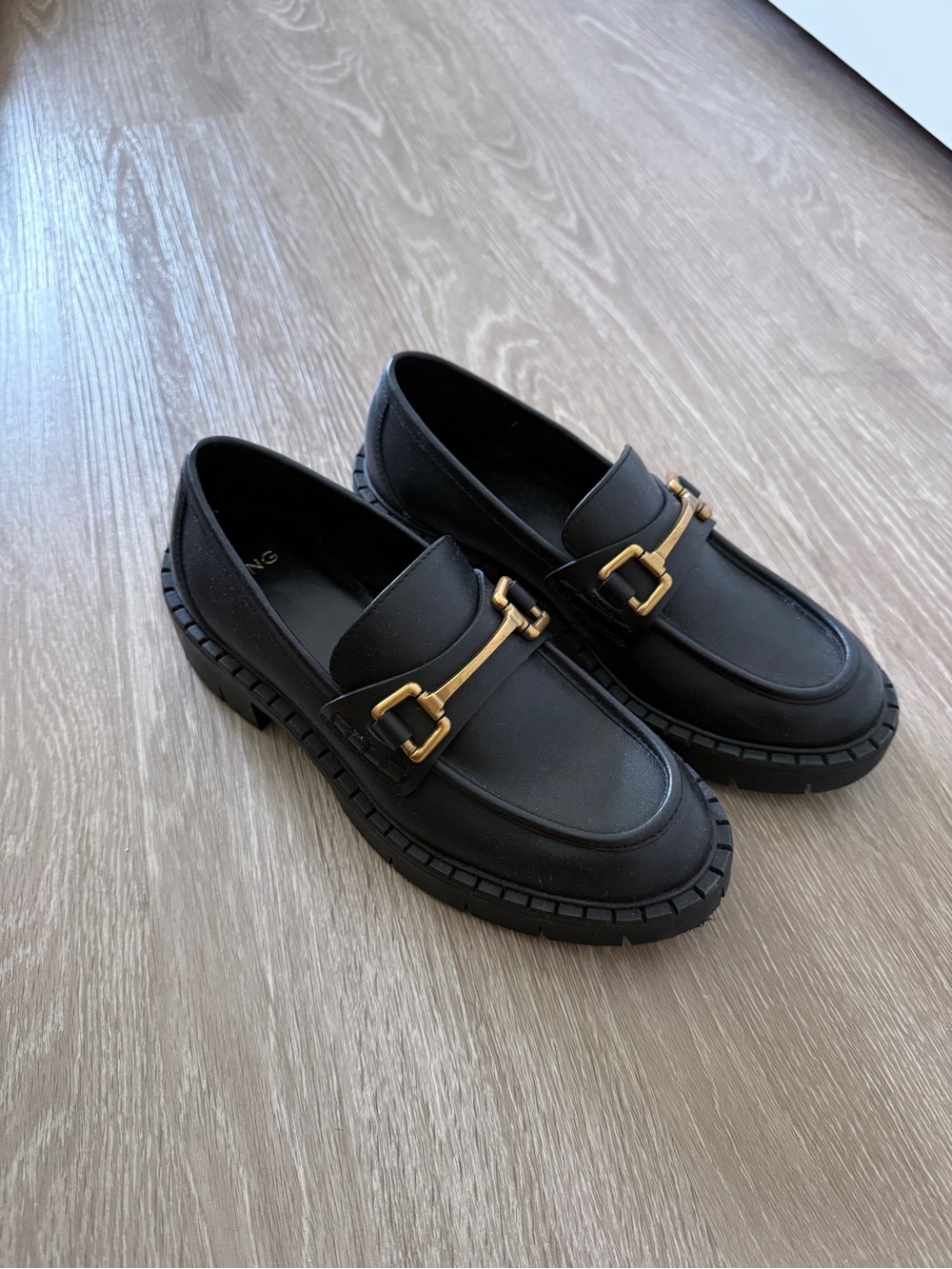 Mango Black Loafers with Gold Hardware